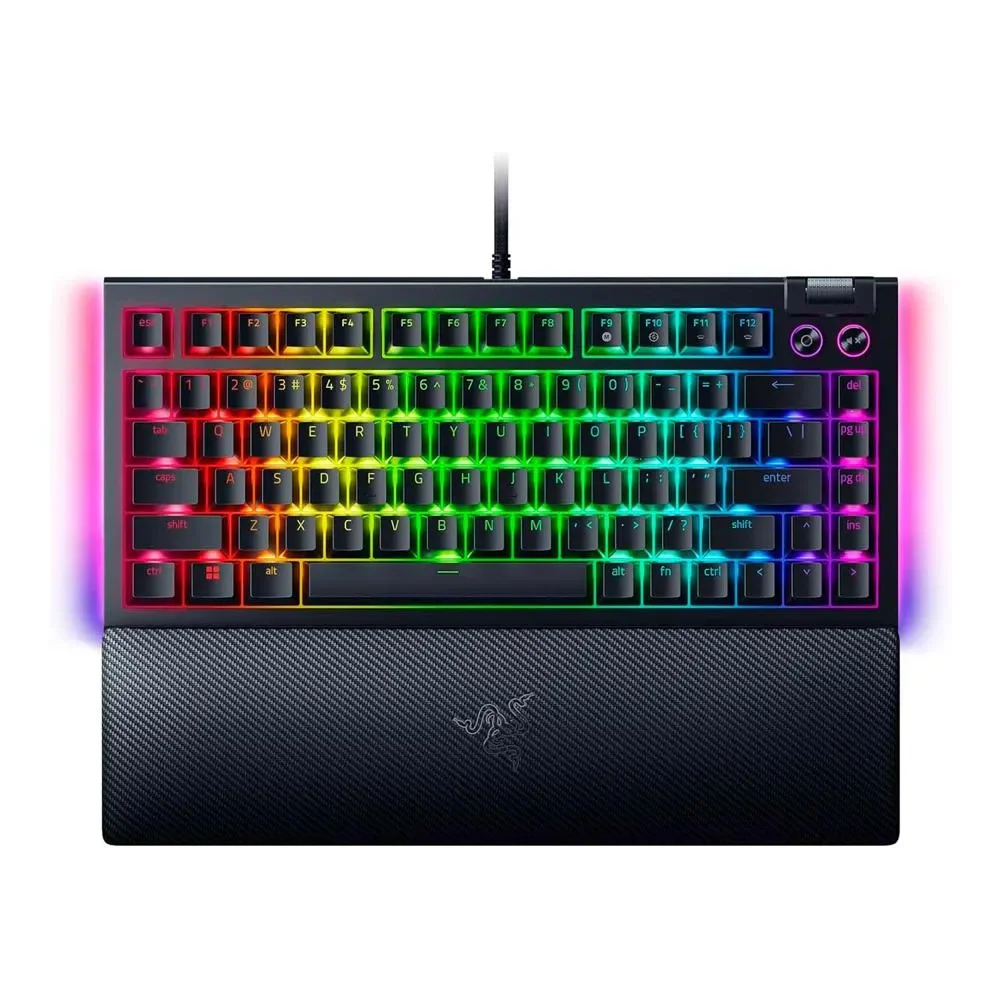 TECLADO RAZER BLACKWIDOW V4 75% MECHANICAL SWITCH ORANGE HOT-SWAPPABLE 8000 HZ US 2 ZONAS CHROMA PHANTOM GREEN ED. BLACK (RZ03-05003400-R3U1)