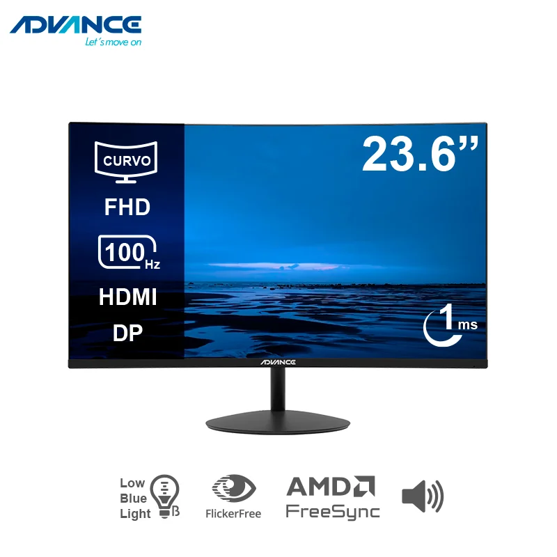 Monitor curvo ADVANCE ADV-2452S 23.6" FHD VA 100Hz 1ms HDMI DP PARLANTES negro