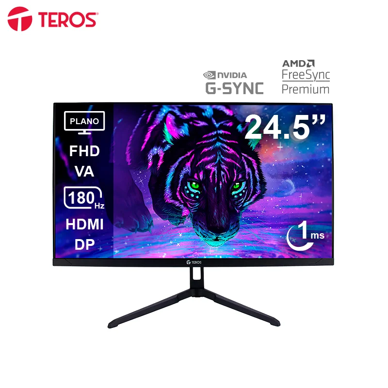 Monitor plano gaming TEROS TE-2475G 24.5" FHD VA 180Hz 1ms HDMI DP AUDIO OUT negro
