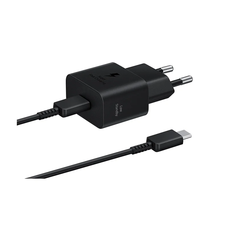 Adaptador de carga rápida USB-C (25W) con cable color negro