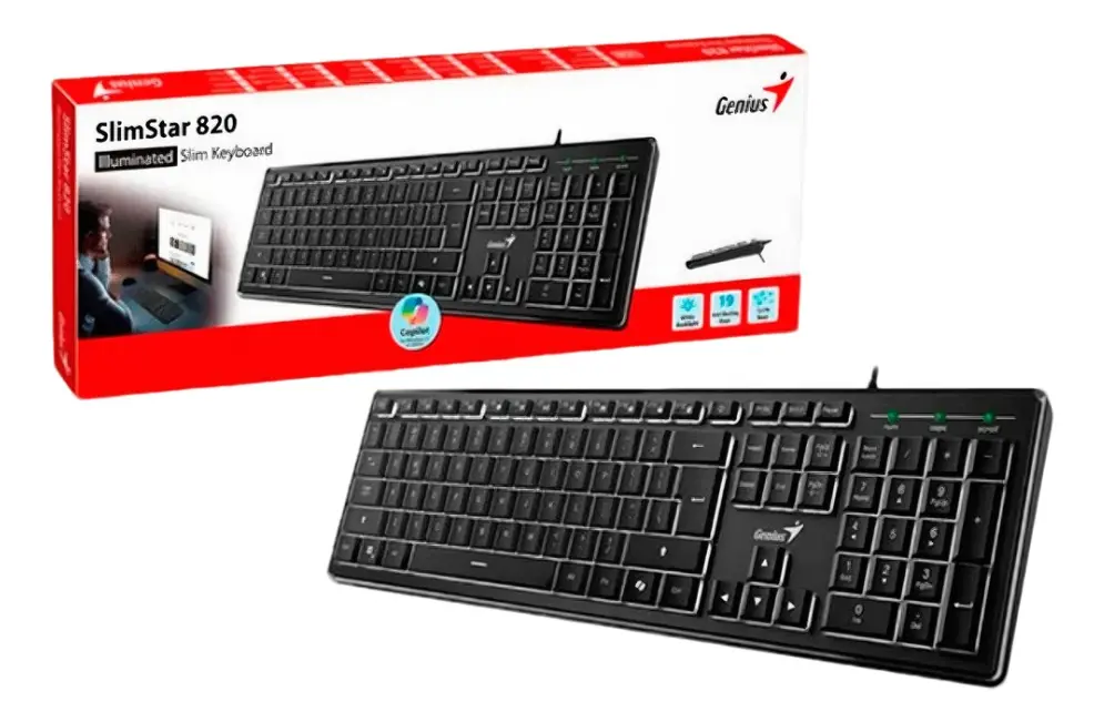 TECLADO GENIUS SLIMSTAR 820 AI COPILOT ANTI-GHOSTING RETROILUMINADO USB SP BLACK (31310055401)