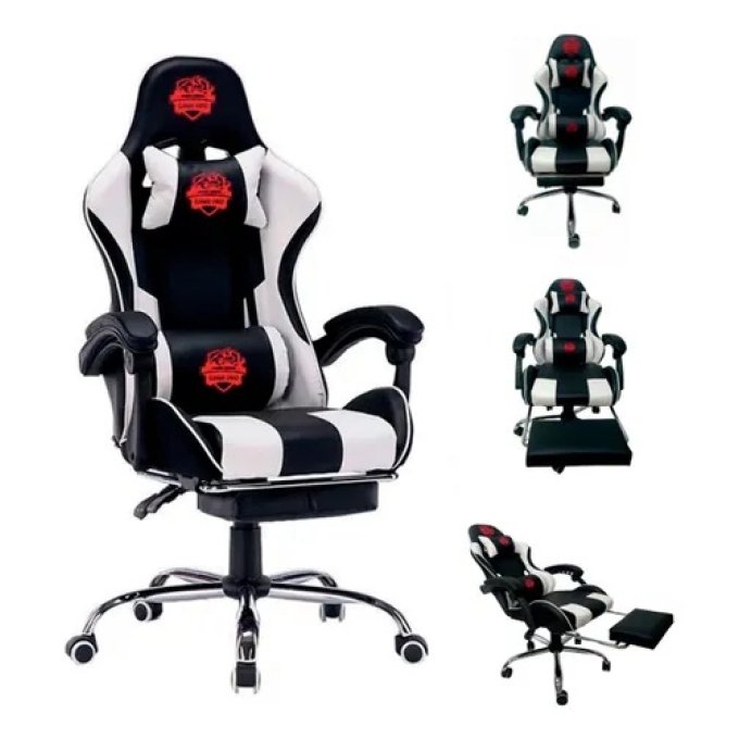 SILLA Gaming GAME PRO GC-6688-1 BLACK WHITE con reposapies