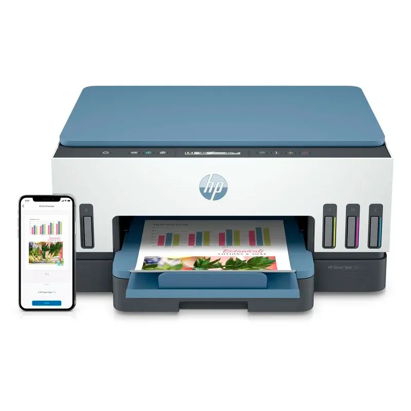 Impresora Multifuncional de tinta HP Smart Tank 725, Impresión/Escaneo/Copia/Wi-Fi/Bluetooth LE/USB