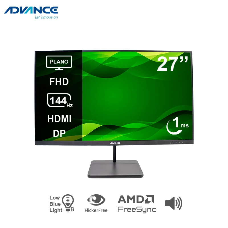 Monitor plano ADVANCE ADV-2755S, 27" FHD IPS, 144Hz, 1ms, HDMI, DP, Audio Out, Parlantes