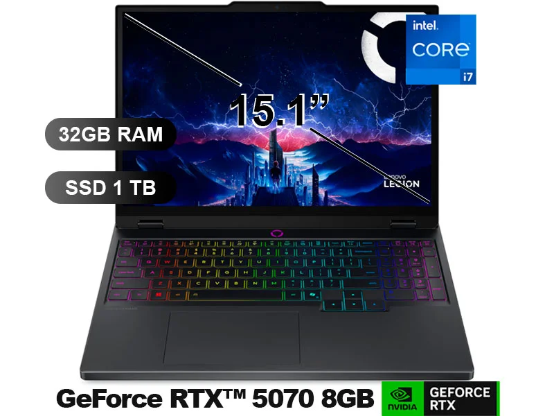 LAPTOP LENOVO LEGION5 15IRX10 AI I7-14700HX/ 32GB/ SSD1TB/ RTX5070-8GB/ 15.1/ 83LY00PDLM