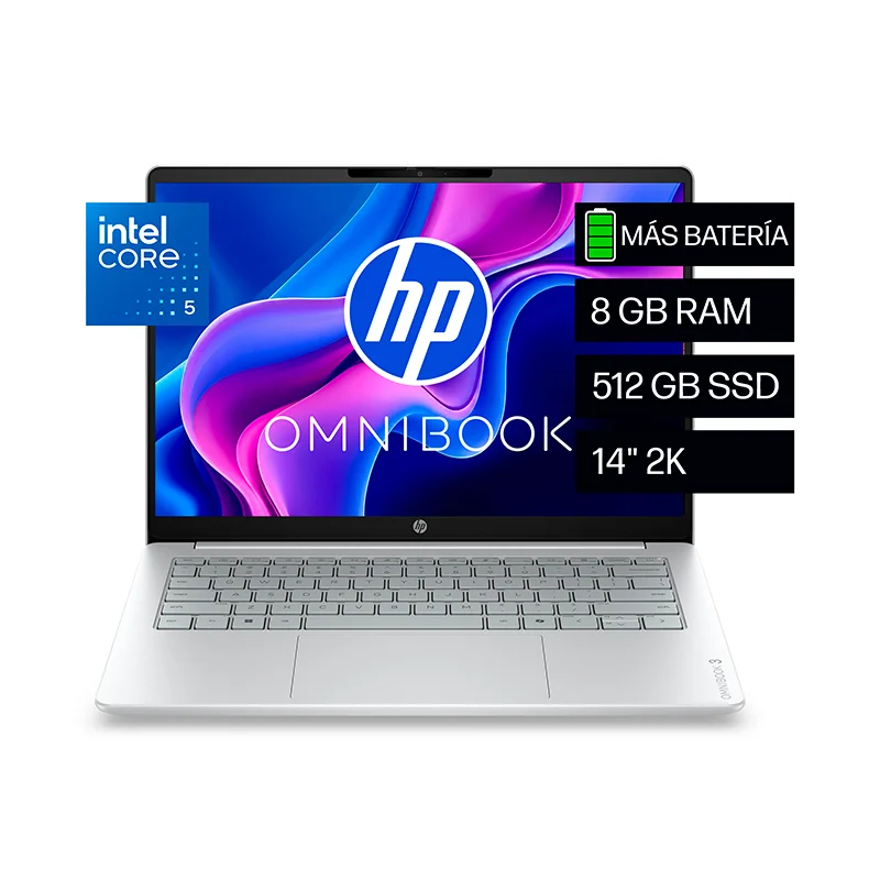 Laptop HP OmniBook 3 14-hu0051la, 14" 2K IPS, Core 5 120U hasta 5GHz/8GB DDR5/512GB SSD M.2